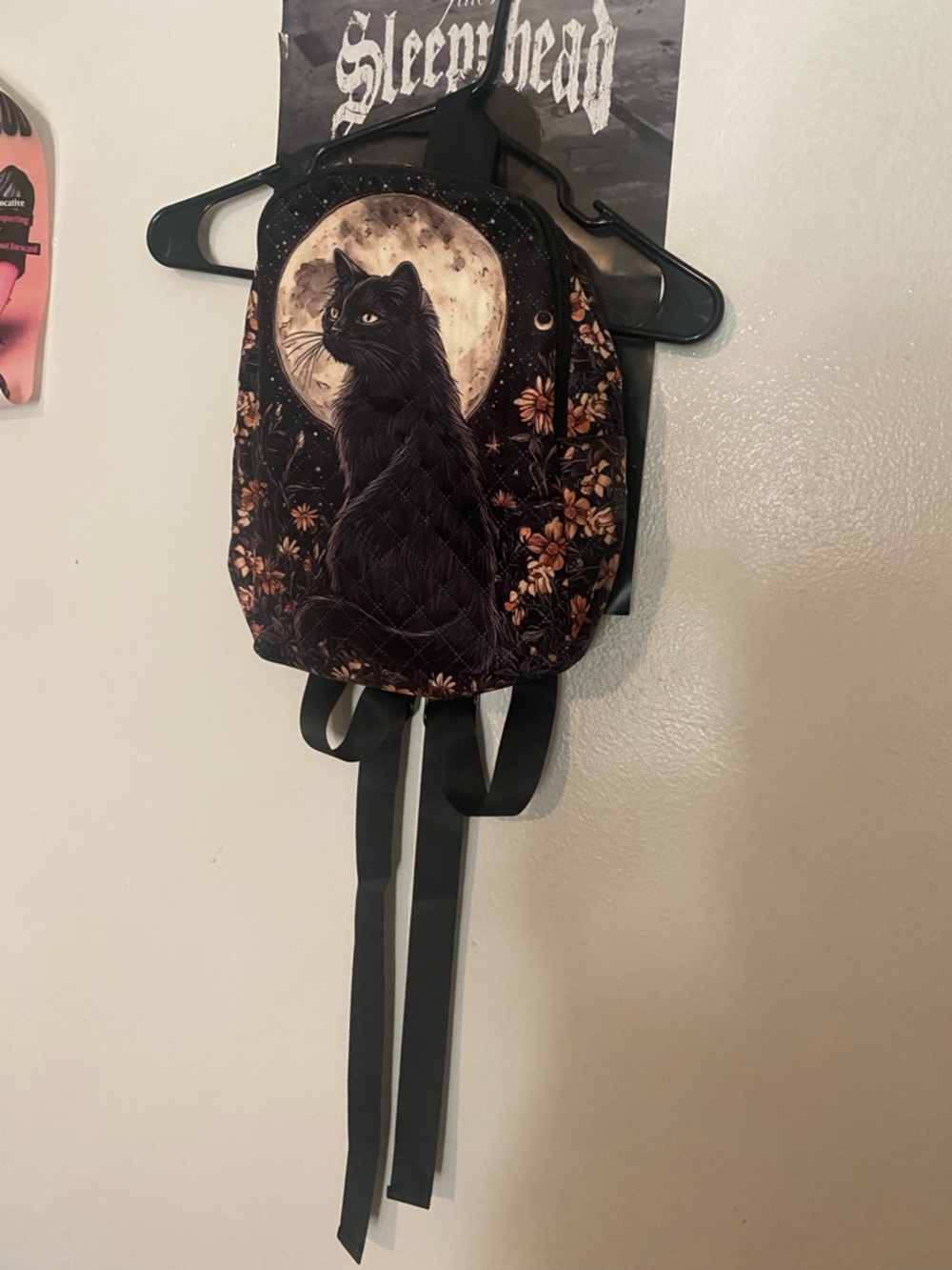 Black Cat Moon Quilted Mini Backpack - Picture 2 of 10